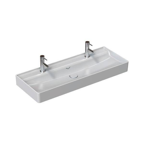 Vea Tezgah Üstü Lavabo 121 cm Beyaz Çift Bataryalı